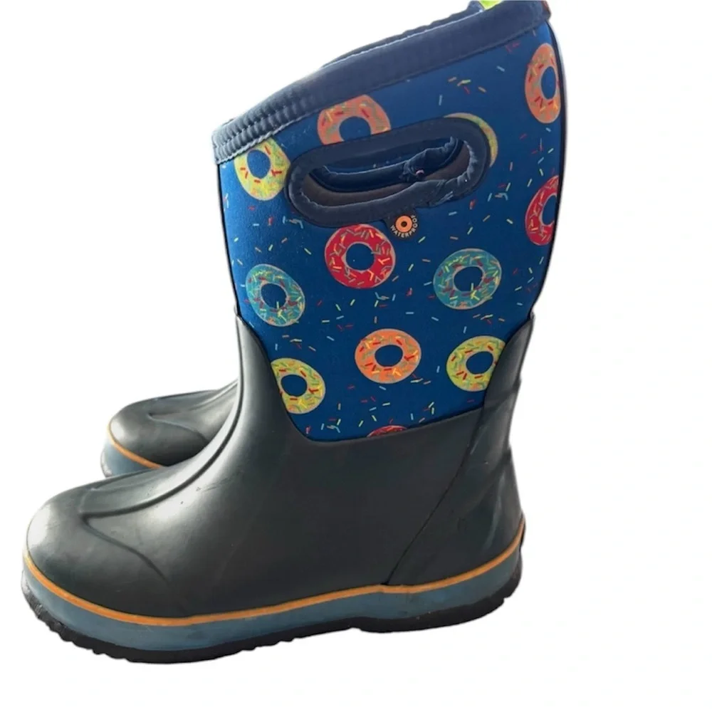 Bogs Blue Multi Donut Waterproof Boots Blue Pink Yellow SZ 4 Youth Good Cond